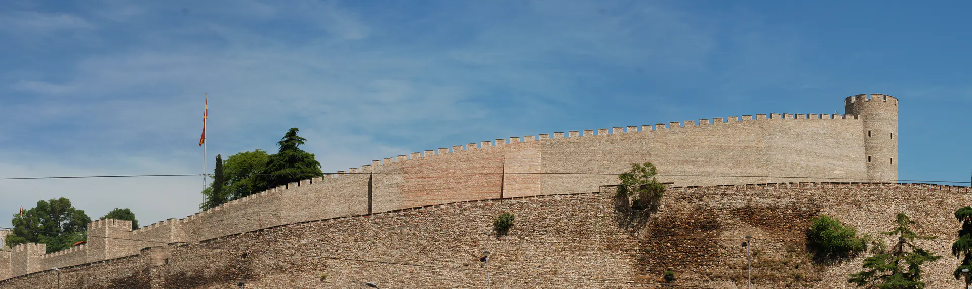Long stone rampart and tower at Kale Fortress in Skopje