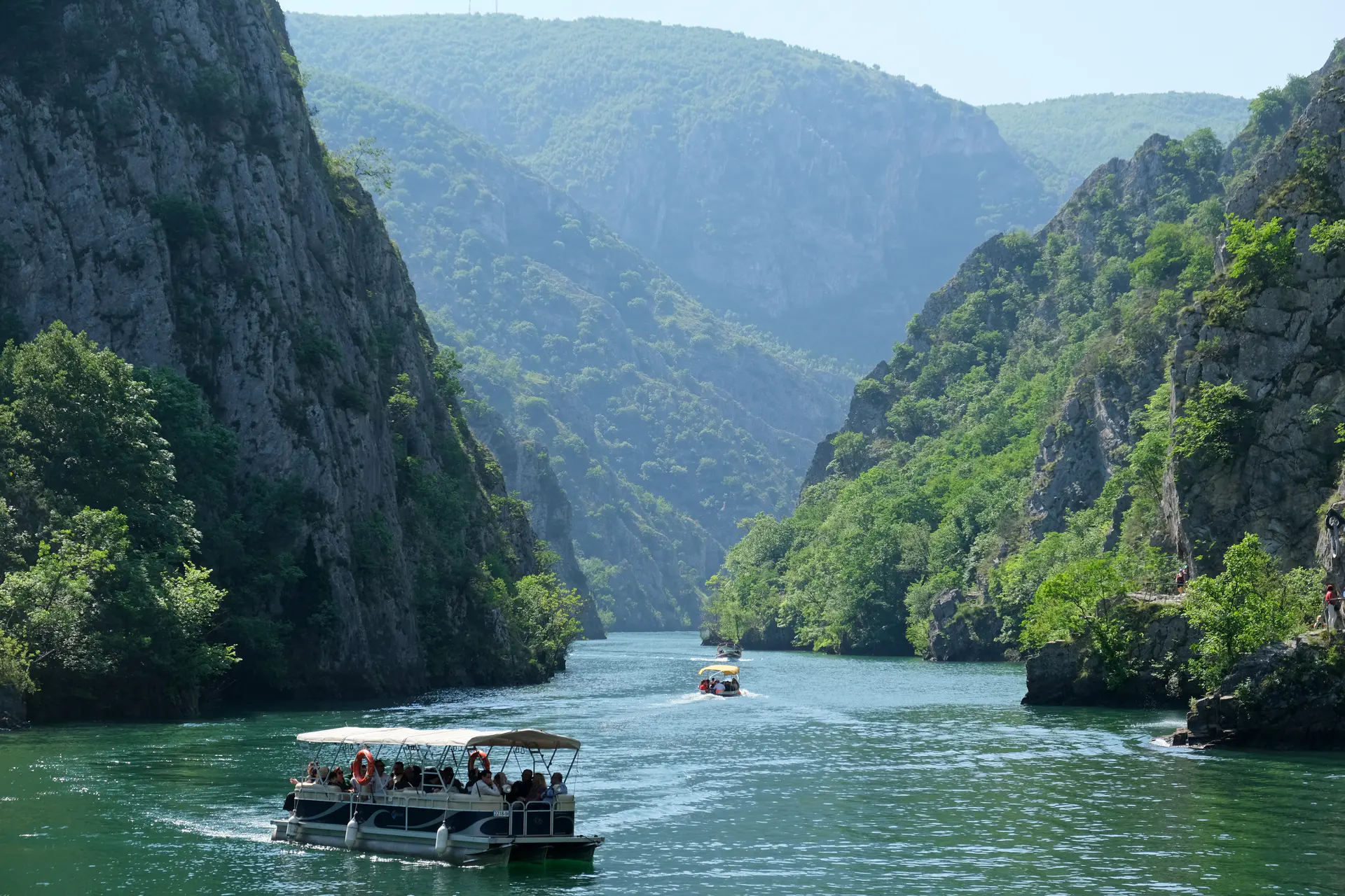 Matka Canyon near Skopje with turquoise water and steep cliffs
