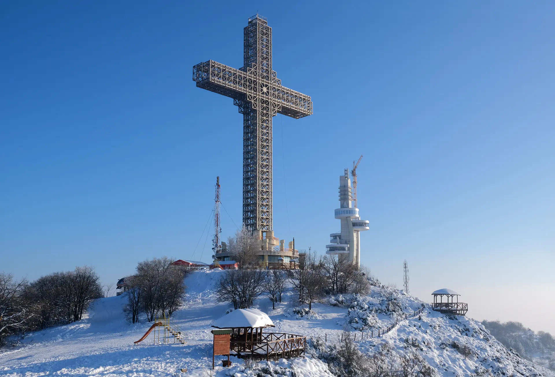 The summit of Mount Vodno above Skopje with the Millennium Cross