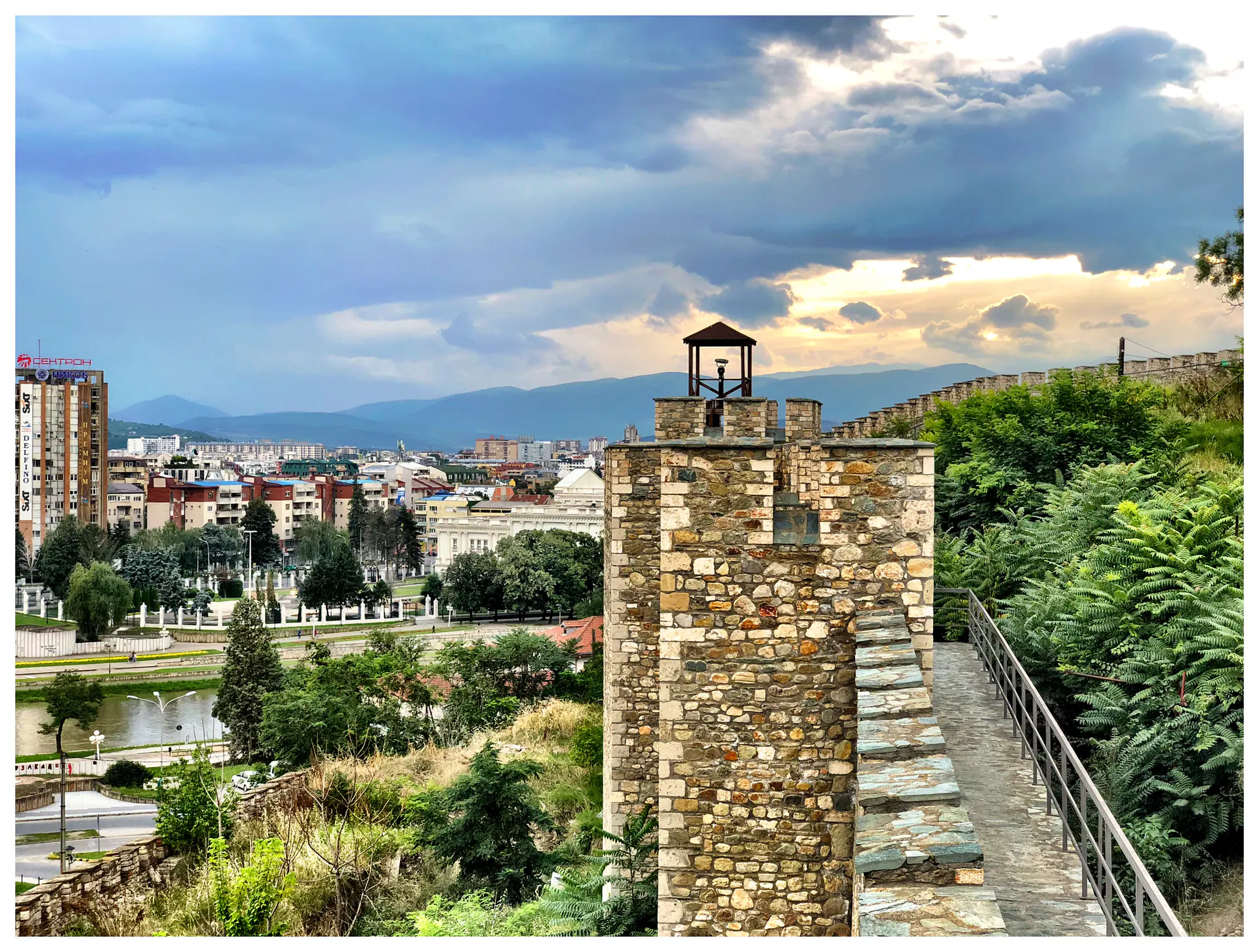 View over central Skopje from the ramparts of Kale Fortress